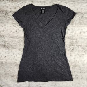 WET SEAL Essential Dark Gray Stretchy Soft V-Neck Fitted Tee - Juniors Medium